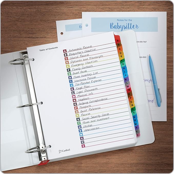 Cardinal Binder Dividers, A-Z Tabs, 3 Pack, Customizable Table of Contents Page, Reversible Multicolor Tabs, 3-Hole Punched for Binders