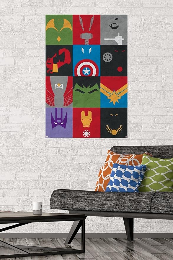 24X36 Marvel Comics Avengers - Minimalist Grid Wall Poster, 36L" x 24W", Unframed Version