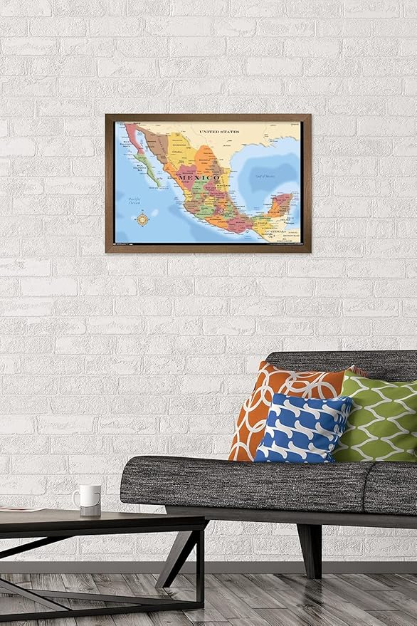 Trends International Map - Mexico Wall Poster, 14.725" x 22.375", Bronze Framed Version