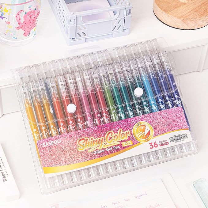 glitter gel pen 36 Colors,Metallic Vibrant Sparkle gel pens for coloring,glitter pens for adults,colored gel pens for Adult Coloring Books and Drawing (36)