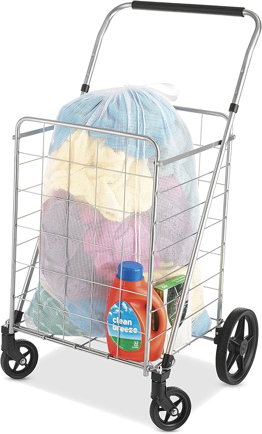 Whitmor Utility Cart with Adjustable Height Handle - Silver / Black
