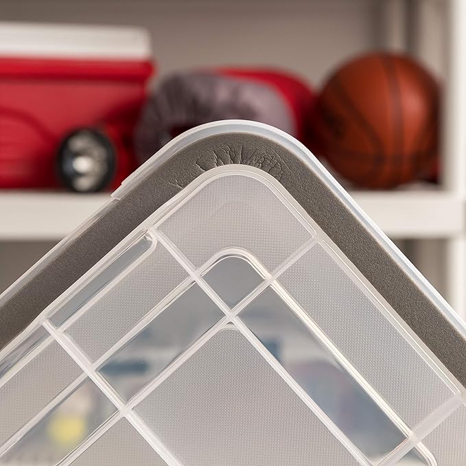 IRIS USA 7 Quart WEATHERPRO Plastic Storage Box with Durable Lid and Seal and Secure Latching Buckles, 6 Pack, Weathertight, Keep Pest Dust and Moisture Out, Clear/Black