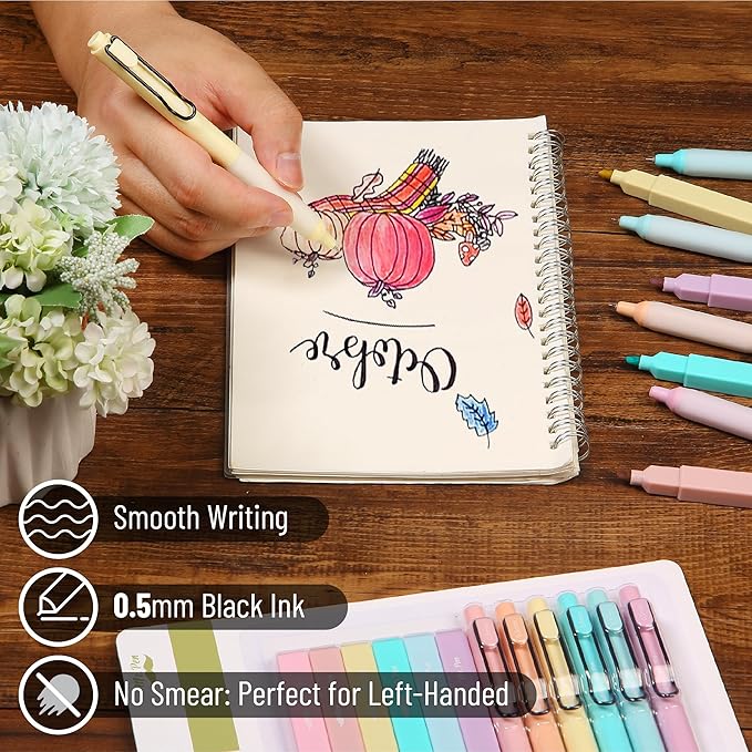 Mr. Pen Aesthetic Highlighters and Gel Pens, 12 Pack, Pastel Colors, No Bleed, Black Ink, Highlighter Pens, Gel Pens