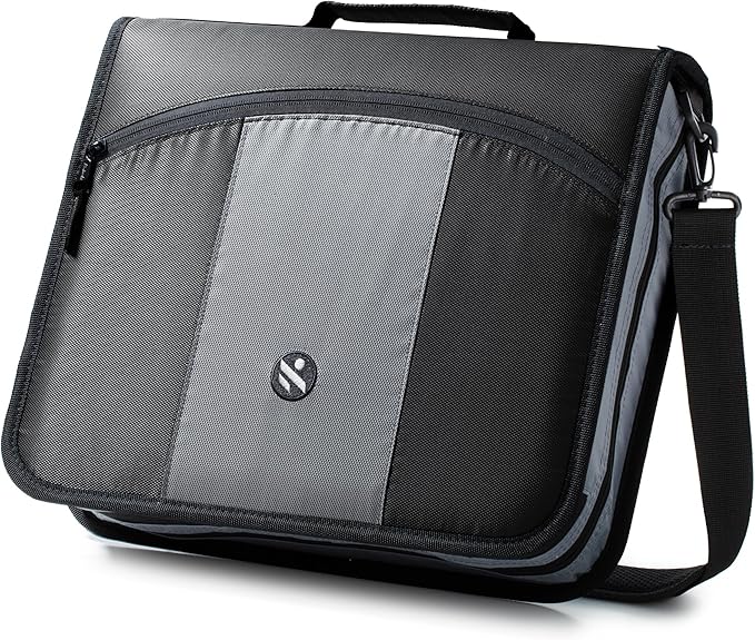 Round Ring 3-Inch Zipper Binder, Designed with Expanding Files and Handle, Shoulder Strap Included, Black