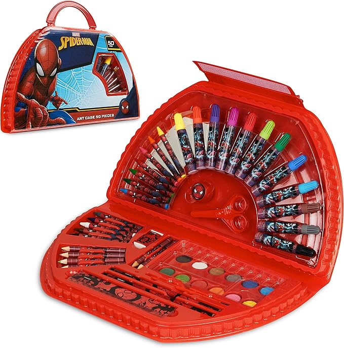 Marvel Spiderman Colored Pencils Art Supplies Kids Set Coloring Pens Stationery Girls Drawing Pencils Supplies Travel Case with Crayons Arts and Crafts for Kids 4-12 (Red/Navy)