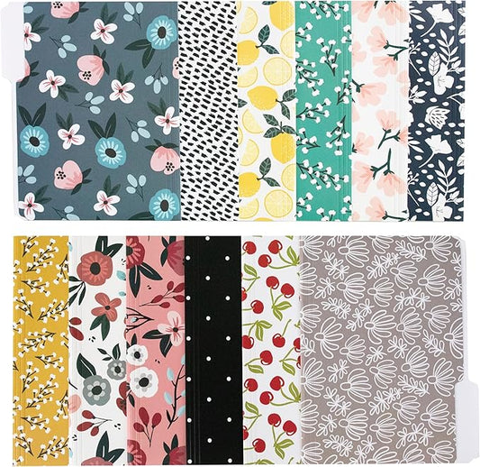 Cute File Folders, Set of 12 3-Tab Letter Size Decorative File Folders Boho Manilla 8.5 x 11 – Pretty Designer Home Office School Supplies (Mesmeric)
