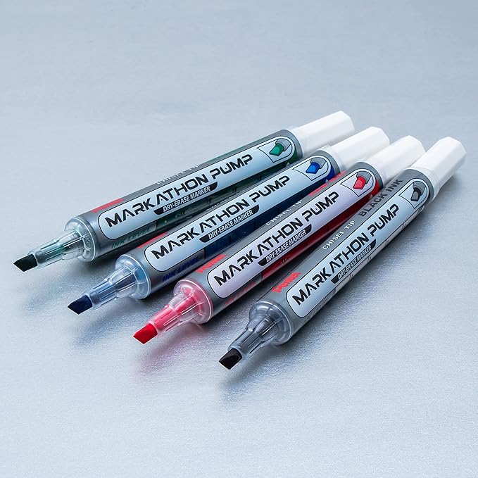 Pentel Markathon Pump Dry Erase Marker, Chisel Tip, Assorted Colors, 4 Pack (MWL6SXBP4M)