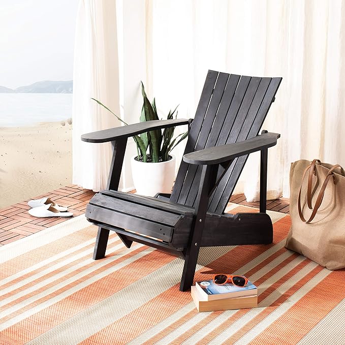 SAFAVIEH PAT6760A Outdoor Collection Merlin Natural Retractable Foot Rest Adirondack Chair
