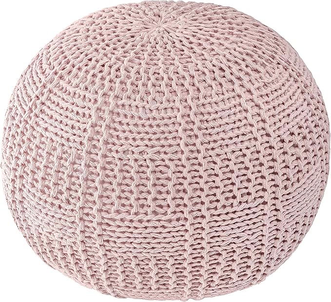 nuLOOM Berlin Casual Knitted Filled Ottoman Pouf, Blush, 14" x 20" x 20"