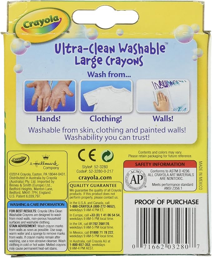 Crayola Washable Crayons, Large, 8 Colors - 2 Packs