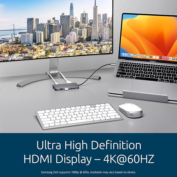 Kensington UH1400P 8-in-1 USB-C Hub with 85W Pass Through Charging Power Delivery, 4K 60Hz HDMI, Ethernet, MicroSD Card, 3 USB-A 3.2 for M1 /M2 Macbook Pro Air, HP, Lenovo, iPad Pro, Silver (K33820WW)