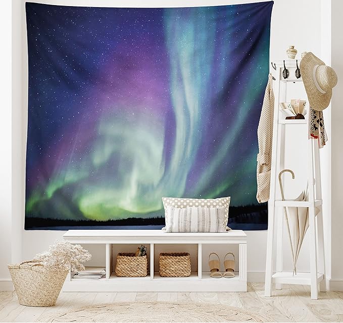 Ambesonne Aurora Borealis Tapestry, Exquisite Atmosphere Solar Starry Sky Calming Night Image, Fabric Wall Hanging Decor for Bedroom Living Room Dorm, 45" X 30", Dark Blue Mint Green