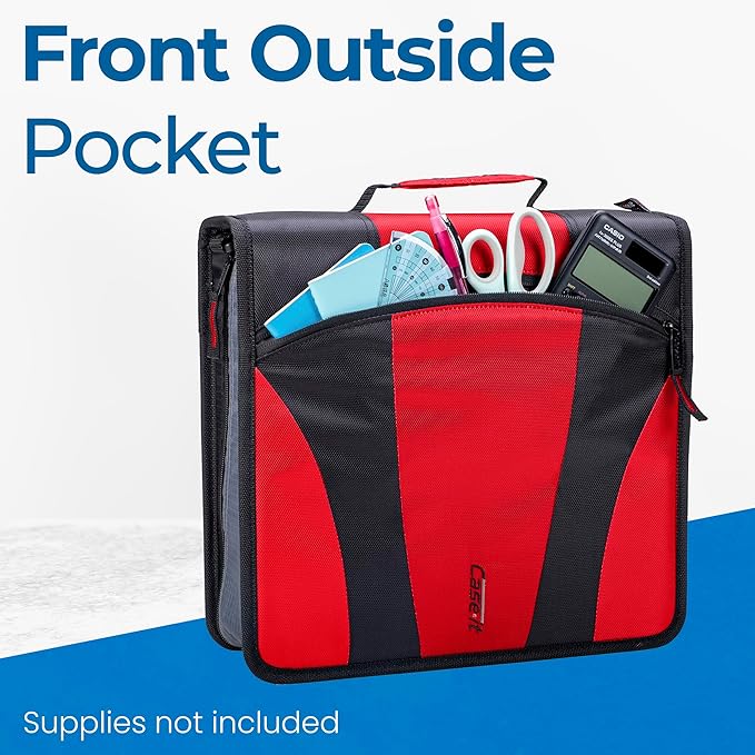 Case-it The Dual 2.0 2-in-1 Zipper Binder | Two 2-Inch D-Rings, 700 Sheet Capacity, 5-Subject Expanding File Folder, Multiple Pockets & Storage Organizer, Shoulder Strap | Dual-301 Fire Engine Red