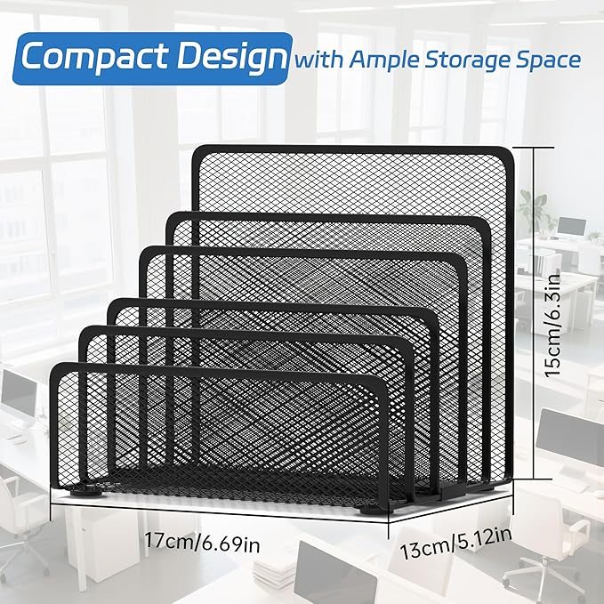 Mail Organizer with 5 Slot, Metal Mail Holder for Desk, Office File Holder Letter Organizer for Mails (Black)