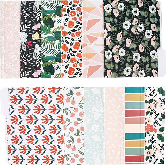Cute File Folders, Set of 24 3-Tab Letter Size Decorative File Folders Boho Manilla 8.5 x 11 – Pretty Designer Home Office School Supplies (Enchantment)