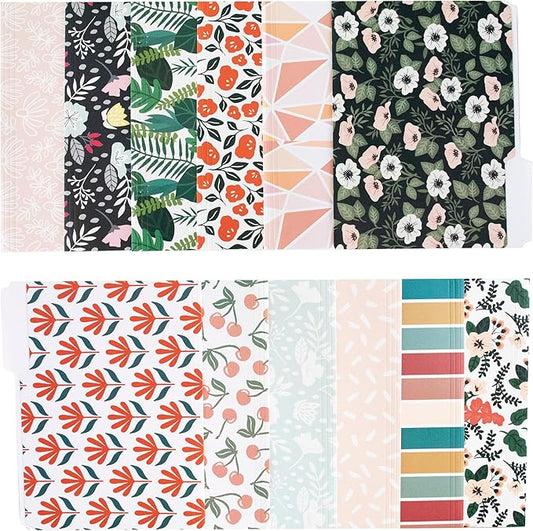 Cute File Folders, Set of 24 3-Tab Letter Size Decorative File Folders Boho Colored Manilla 8.5 x 11 Filing – Pretty Designer Home Office School Supplies (Enchantment)