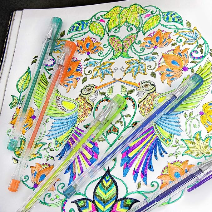 ARTEZA Glitter Gel Pens, Set of 14 – Colored Ink Markers with Triangular Grip, 0.8–1.0 mm Tip for Adult Coloring, Drawing & Decorative Writing