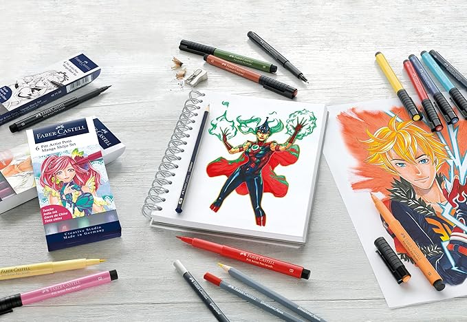 FABER-CASTELL 167132 PITT Artist Manga Drawing Pens, Black, 4-Pack