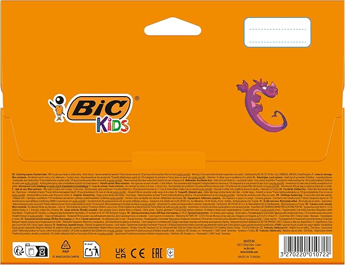 BIC Kids Plastidecor Colouring Crayons, Crayons for Drawing and Crafts, Assorted Colours, Pack Of 24