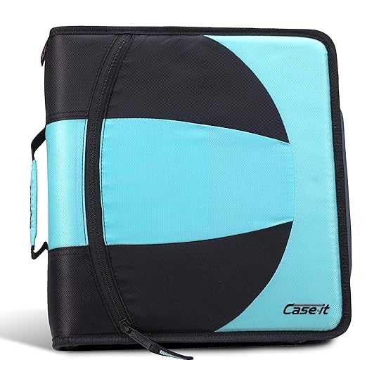 Case-it The Dual 2-in-1 Zipper Binder | Two 1.5-Inch D-Rings, 600 Sheet Capacity, Pencil Pouch & Multiple Pockets | School & Office Organizer with Shoulder Strap | Dual-101 Spearmint