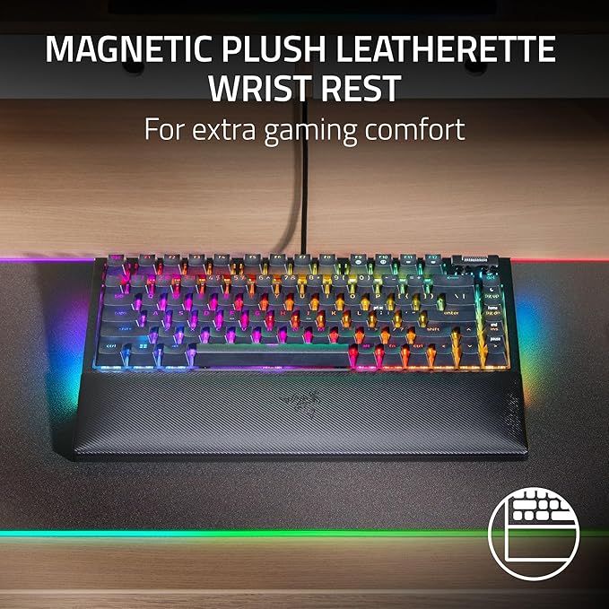 Razer BlackWidow V4 75% Mechanical Gaming Keyboard: Hot-Swappable Design - Compact & Durable - Orange Tactile Switches - Chroma RGB - MF Roller & Media Keys - Comfortable Wrist Rest - Black (Renewed)