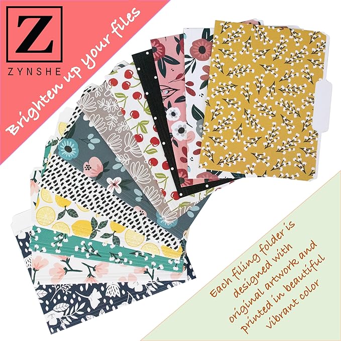 Cute File Folders, Set of 24 3-Tab Letter Size Decorative File Folders Boho Colored Manilla 8.5 x 11 Filing – Pretty Designer Home Office School Supplies (Mesmeric)