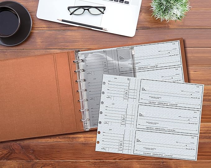 GOLD SEAL 7 Ring Executive Check Binder with Zipper Pouch, Padded Textured Premium Leatherette Cover, for 9" x 13" 3 Per Page Business Checks, 600 Check Capacity Checkbook Holder (Tan)