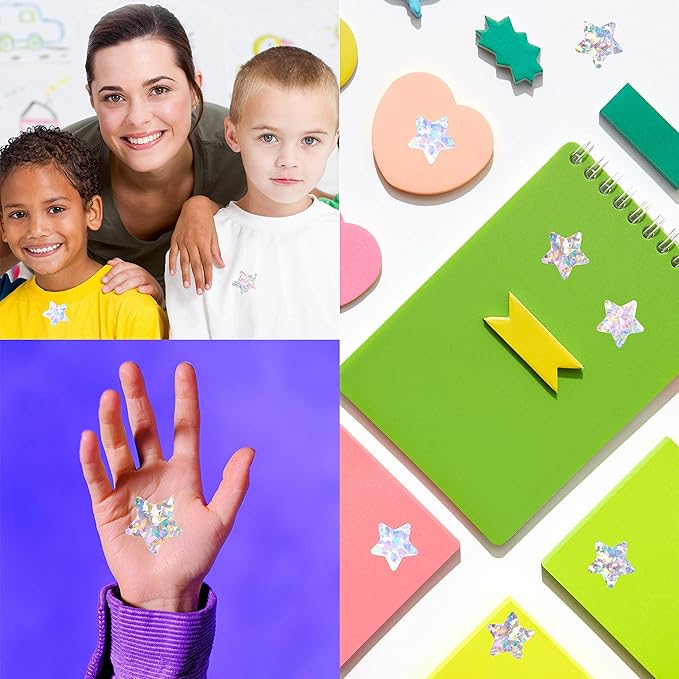 500 PCS Holographic Silvery Star Stickers, Self Adhesive Metallic Glitter Foil Stickers Reflective Star Stickers Reward Behavior Chart Labels for Kids Students Teachers Supplies