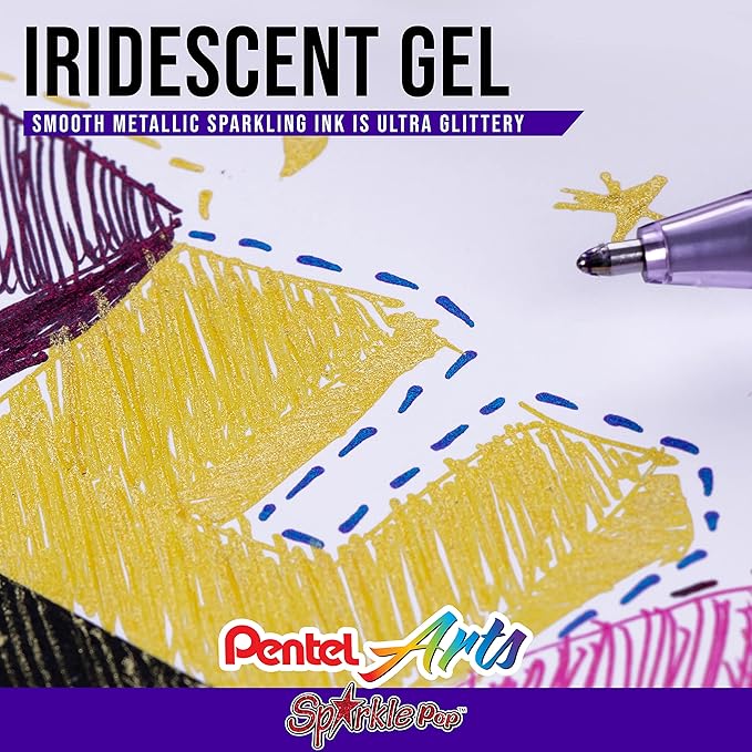 Pentel Sparkle Pop Metallic Gel Pen, (1.0mm) Bold Line, Gold, Box of 12 Pens (K91-DX)