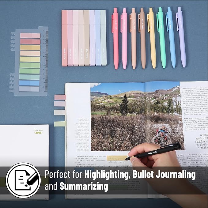 Mr. Pen Aesthetic 16 Pack Colored Gel Pens & 200 Sheets Sticky Tabs - No Bleed Highlighters for Bible Pages