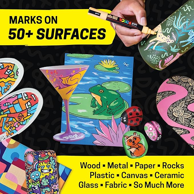 posca Paint Markers, 3M Fine Point Acrylic Paint Pens with Reversible Tips, Art Supplies For Gifts, Decorations, Fabric, Metal, Glass, Wood and Canvas, Set of 24