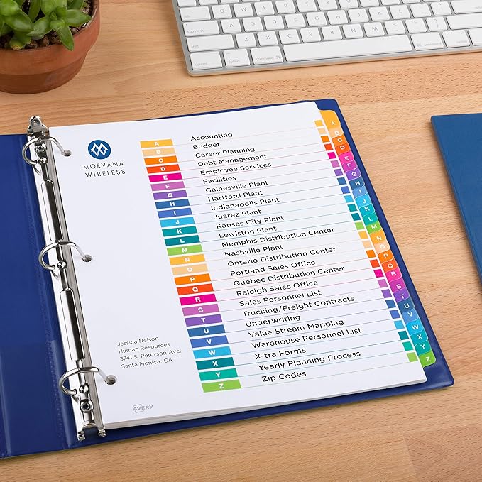 Avery A-Z Dividers for 3 Ring Binders, 26 Tabs per Set, Customizable Table of Contents, Multicolor Tabs, Great for Organizing Reports, Projects, and More (3 Sets of 44225)