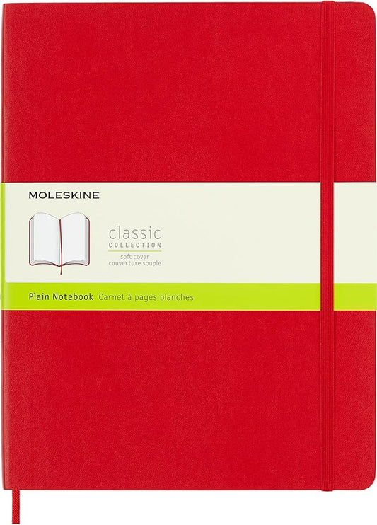 Moleskine Classic Notebook, Soft Cover, XL (7.5" x 9.5") Plain/Blank, Scarlet Red, 192 Pages