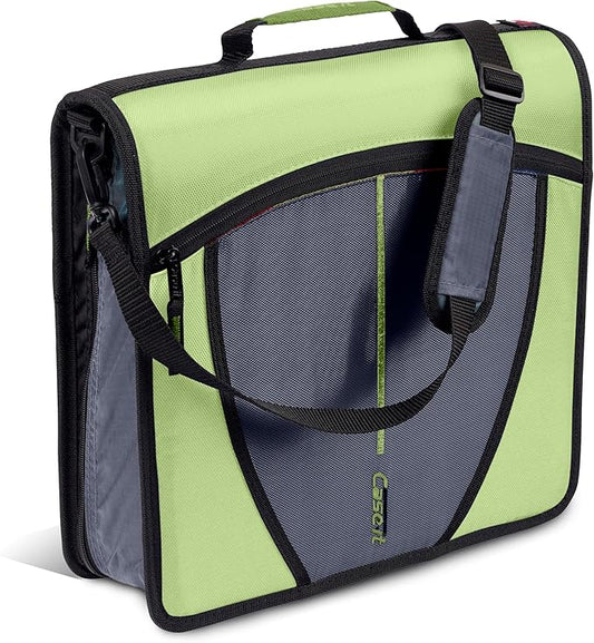 Case-it Mighty Zip Tab School Zipper Binder | 3-Inch O-Rings, 600-Sheet Capacity, 5-Subject Expanding File Folder, Multiple Pockets & Storage Organizer, Shoulder Strap | D-146 Key Lime
