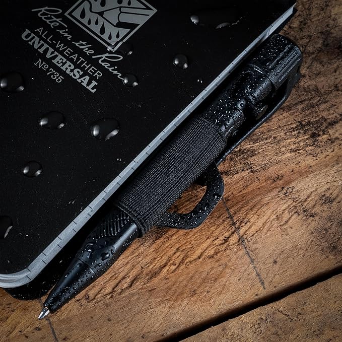 Rite in The Rain All-Weather Monsoon Adhesive Pen and Card Holder Kit, Black 3” x 5” Top-Spiral Notebook, and All-Weather Black Bolt-Action Pen (No. PH2-KIT)