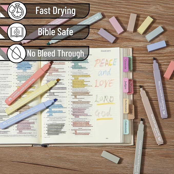 Mr. Pen- Bible Highlighters with Bible Verses, 8 Pack, Assorted Colors, Aesthetic Highlighters, Markers No Bleed Through