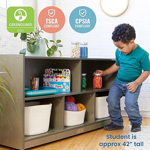 ECR4Kids 5-Compartment Mobile Storage Cabinet, Toddler, Classroom Furniture, Grey Wash