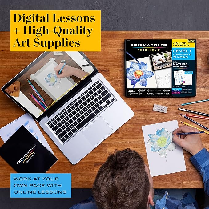 Prismacolor Technique Art Supplies and Digital Art Lessons Nature Drawing Set Level 1 Learn to Draw with Colored Pencils Graphite Pencils and More Flower Drawing 26 Count
