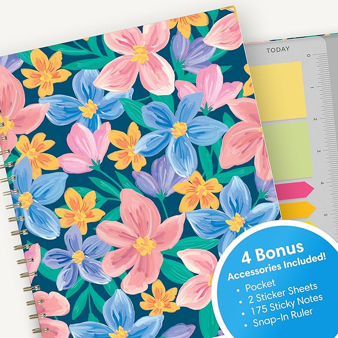Blue Sky 15 Month Weekly and Monthly Academic Year Planner Calendar, April - June, Hard Cover, Wirebound, Laminated Tabs, Storage Pocket, Includes Snap-in Ruler w/Sticky Notes & Sticker Sheet (Nerina- 2025/2026, 8.5" x 11")