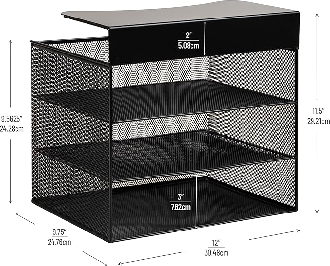 Mind Reader Slide-On Under Desk File Organizer, No Tools Required, Hanging Storage for Laptops, Folders, and Notebooks, Metal, Black