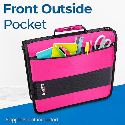 Case-it Classic Zipper Binder | 2-Inch O-Rings, 350 Sheet Capacity, Multiple Storage Pockets & Shoulder Strap | School & Office Organizer | D-251 Magenta
