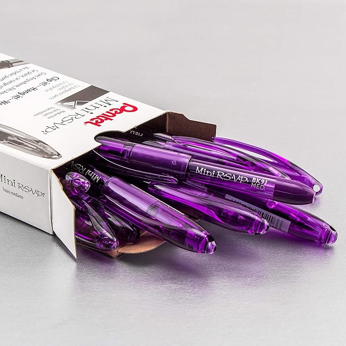 Pentel RSVP Mini Ballpoint Pen, (1.0mm) Medium Line, Violet Ink, 12 pack (BK91MNV-V)