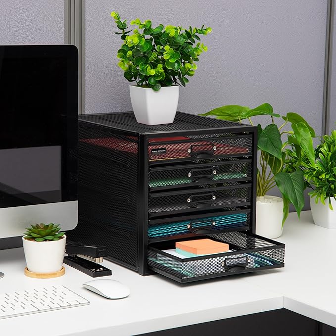 Mind Reader File Storage Drawers, Desk Organizer, Multi-Purpose, Crafts, Office, Metal Mesh, 11"L x 14"W x 11"H, Black, 5 Drawer