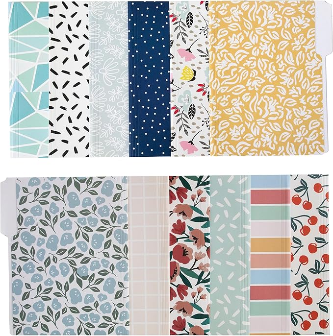 Cute File Folders, Set of 24 3-Tab Letter Size Decorative File Folders Boho Colored Manilla 8.5 x 11 Filing – Pretty Designer Home Office School Supplies (Sublime)