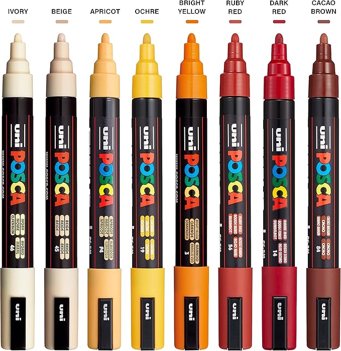 uni POSCA PC-5M Water-Based Paint Markers, Reversible Medium Tip (1.8-2.5mm), Warm Tone Ink Colors, 8 Pack