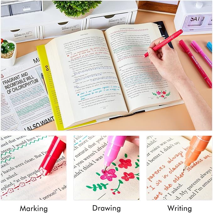15 Colors Curve Highlighter Pens Set，15 Different Shapes Dual Tip Markers Cool Pens for Journal Planner Scrapbook Art Office School Supplies