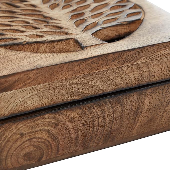 Deco 79 Wood Tree Handmade Decorative Box Decorative Keepsake Boxes with Hinged Lid, Set of 3 Storage Boxes, Brown