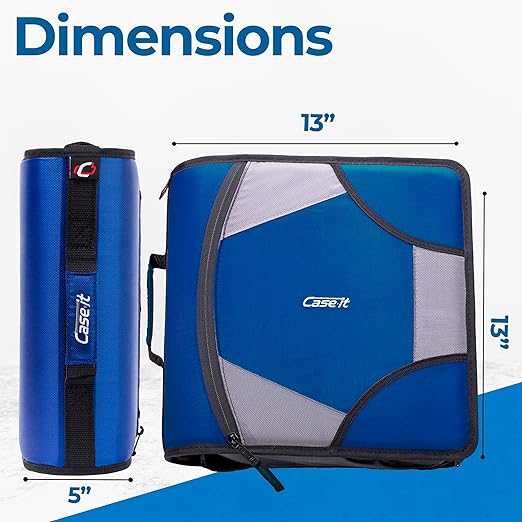 Case-it King Sized Zip Tab School Zipper Binder | 4-Inch D-Rings, 800 Sheet Capacity, 5-Subject Expanding File Folder, Multiple Pockets & Storage Organizer, Shoulder Strap | D-186 Midnight Blue