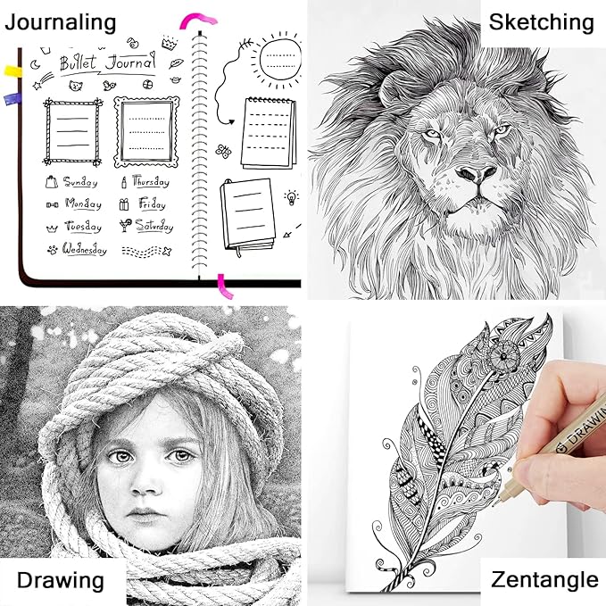 Muchcute Micro Fineliner Drawing Art Pens: 20 Set (12 Colors & 8 Black) Extra Fine Line Waterproof Ink Artist Supplies Archival Inking Ultra Thin Markers Sketch Sketching Watercolor Zentangle Stuff