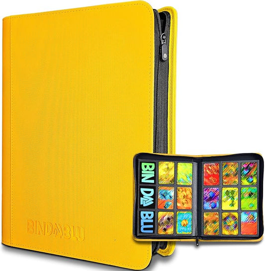 9 Pocket Trading Card Zip Binder - 360 Side Loading Pocket Binder for Colletible Games, Sport, TCG - Trading Card Binder - Gift Card holder for Boys and Girls - Yellow card binder